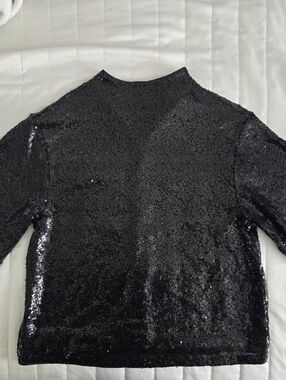 H&M Black Sequin Crew Neck Top